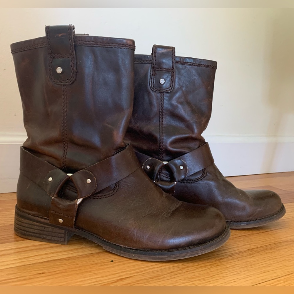 Brown Genuine Leather Moto Boots
